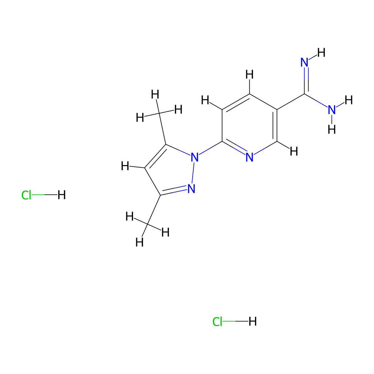 6-(3,5-dimethyl-1H-pyrazol-1-yl)pyridine-3-carboximidamide dihydrochloride molecular structure, CAS 1221723-63-2