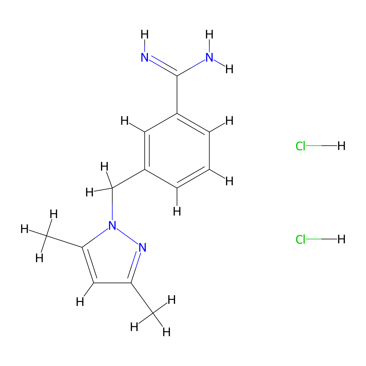 3-[(3,5-dimethyl-1H-pyrazol-1-yl)methyl]benzene-1-carboximidamide dihydrochloride molecular structure, CAS 1221723-65-4