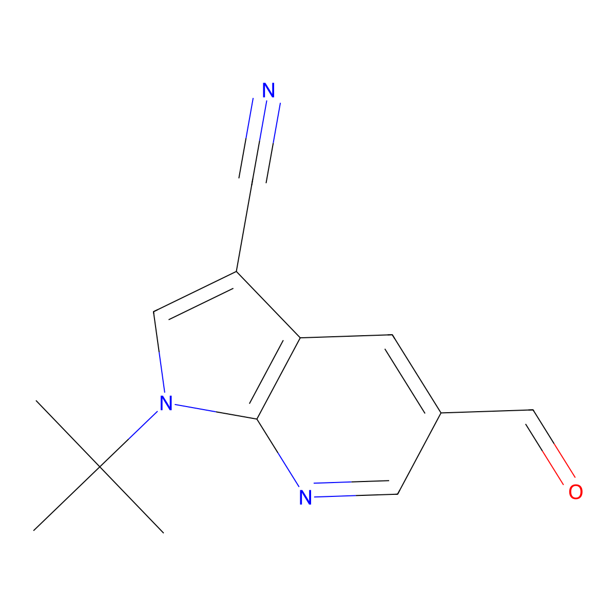 1-tert-butyl-5-formyl-1H-pyrrolo[2,3-b]pyridine-3-carbonitrile molecular structure, CAS 1221723-77-8