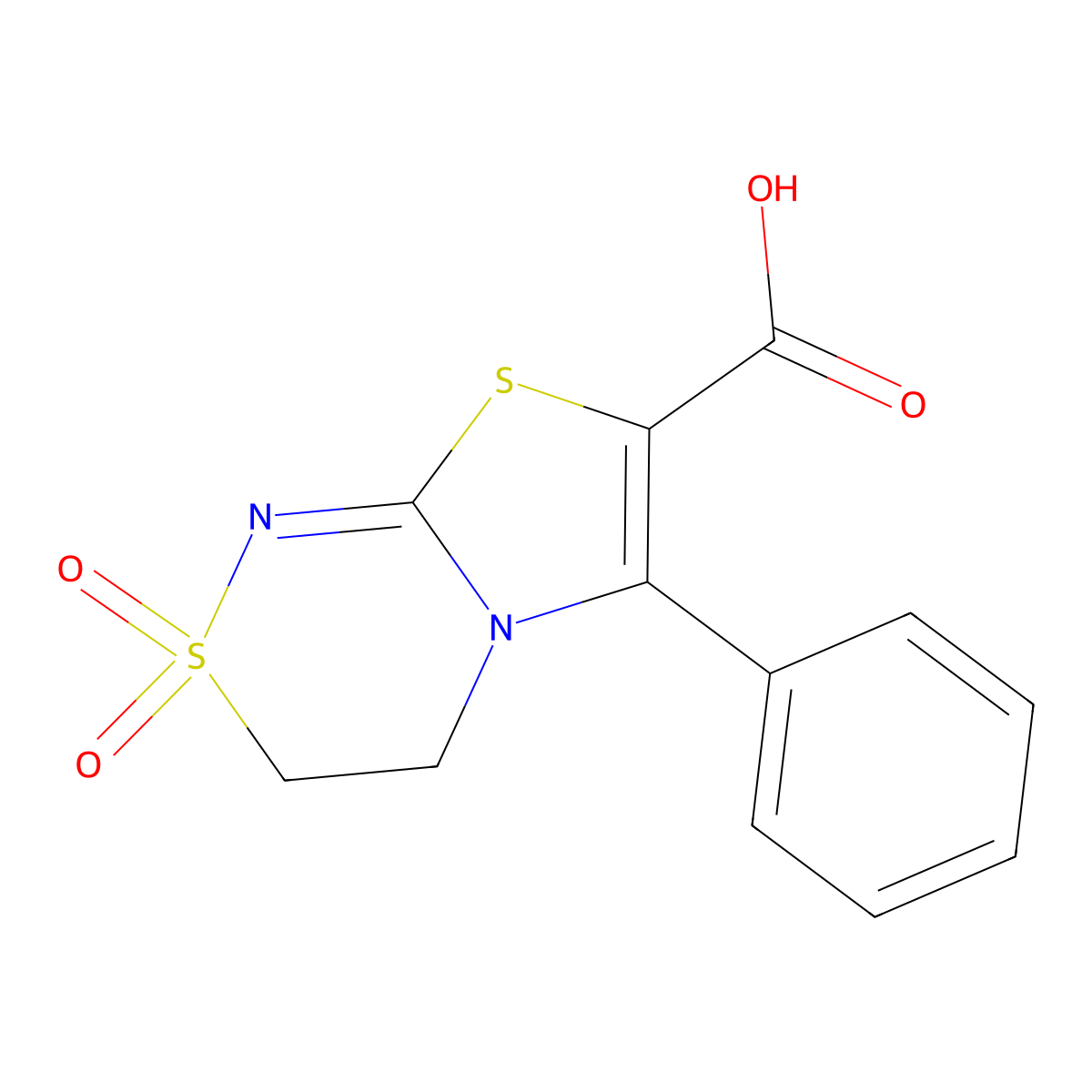 2,2-dioxo-6-phenyl-3H,4H-2lambda6-[1,3]thiazolo[2,3-c][1,2,4]thiadiazine-7-carboxylic acid molecular structure, CAS 1221723-96-1