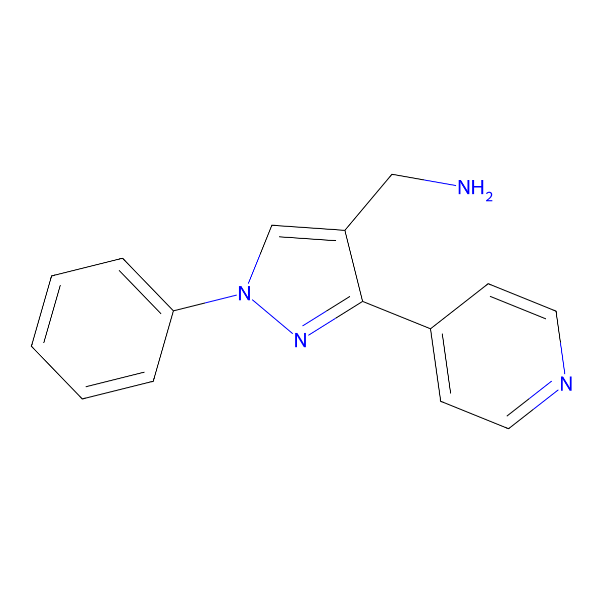 [1-phenyl-3-(pyridin-4-yl)-1H-pyrazol-4-yl]methanamine molecular structure, CAS 1221723-97-2