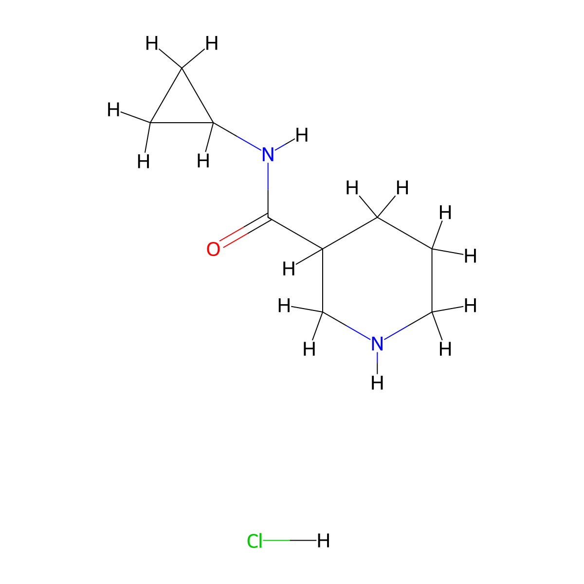 N-cyclopropylpiperidine-3-carboxamide hydrochloride molecular structure, CAS 1221724-04-4