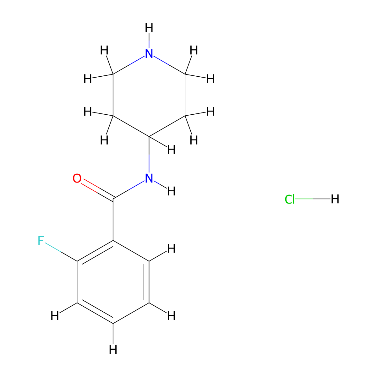 2-fluoro-N-(piperidin-4-yl)benzamide hydrochloride molecular structure, CAS 1221724-07-7