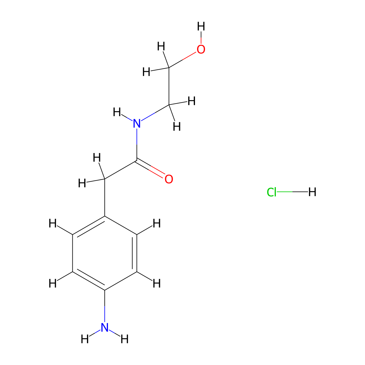 2-(4-aminophenyl)-N-(2-hydroxyethyl)acetamide hydrochloride molecular structure, CAS 1221724-09-9
