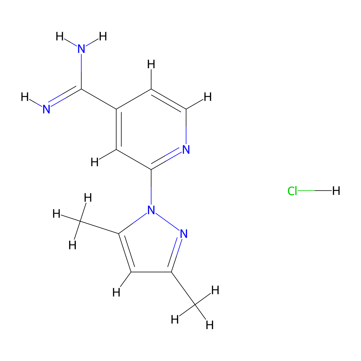2-(3,5-dimethyl-1H-pyrazol-1-yl)pyridine-4-carboximidamide hydrochloride molecular structure, CAS 1221724-18-0