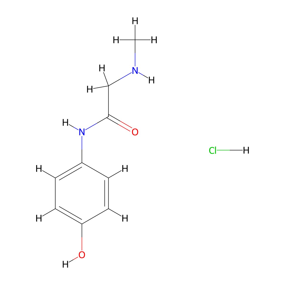 N-(4-hydroxyphenyl)-2-(methylamino)acetamide hydrochloride molecular structure, CAS 1221724-25-9