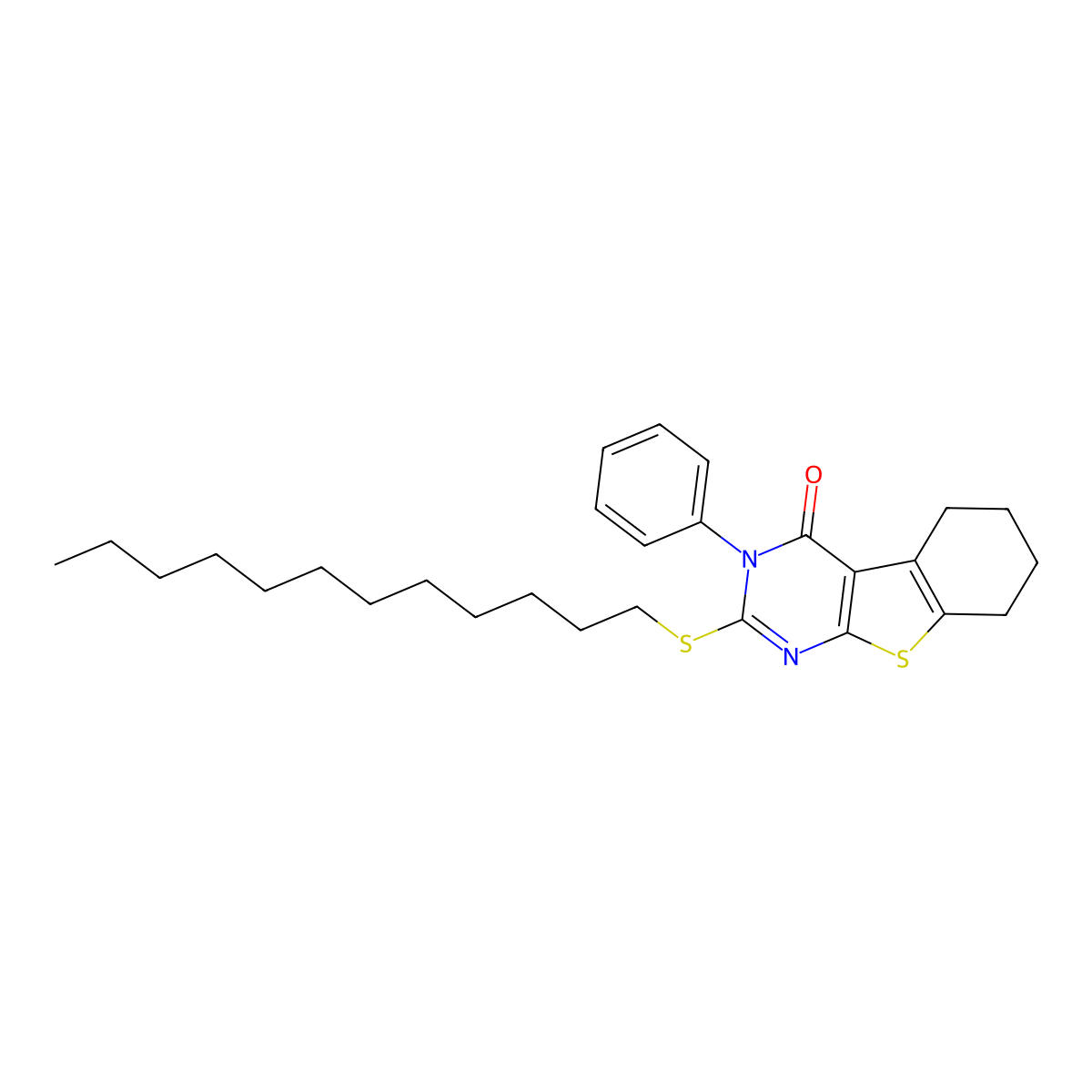 5-(Dodecylsulfanyl)-4-phenyl-8-thia-4,6-diazatricyclo[7.4.0.0^{2,7}]trideca-1(9),2(7),5-trien-3-one molecular structure, CAS 1221724-26-0