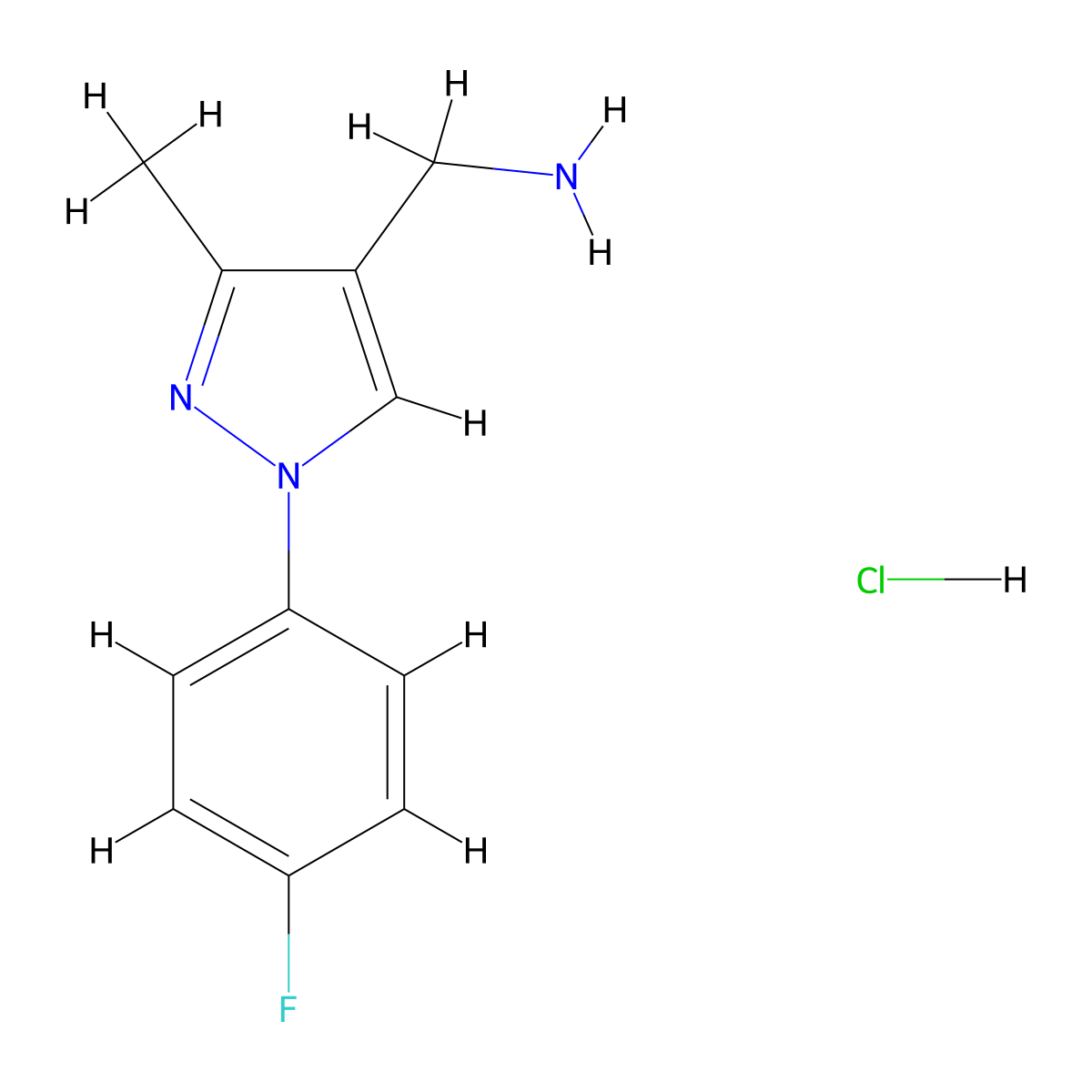 [1-(4-fluorophenyl)-3-methyl-1H-pyrazol-4-yl]methanamine hydrochloride molecular structure, CAS 1221724-28-2