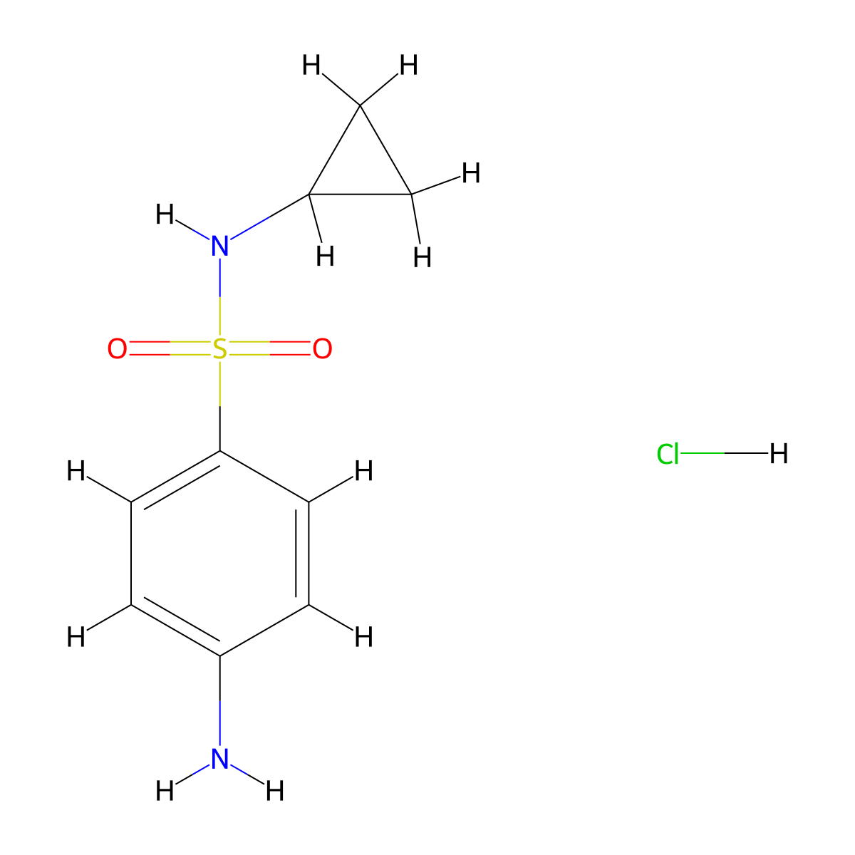 4-amino-N-cyclopropylbenzene-1-sulfonamide hydrochloride molecular structure, CAS 1221724-29-3