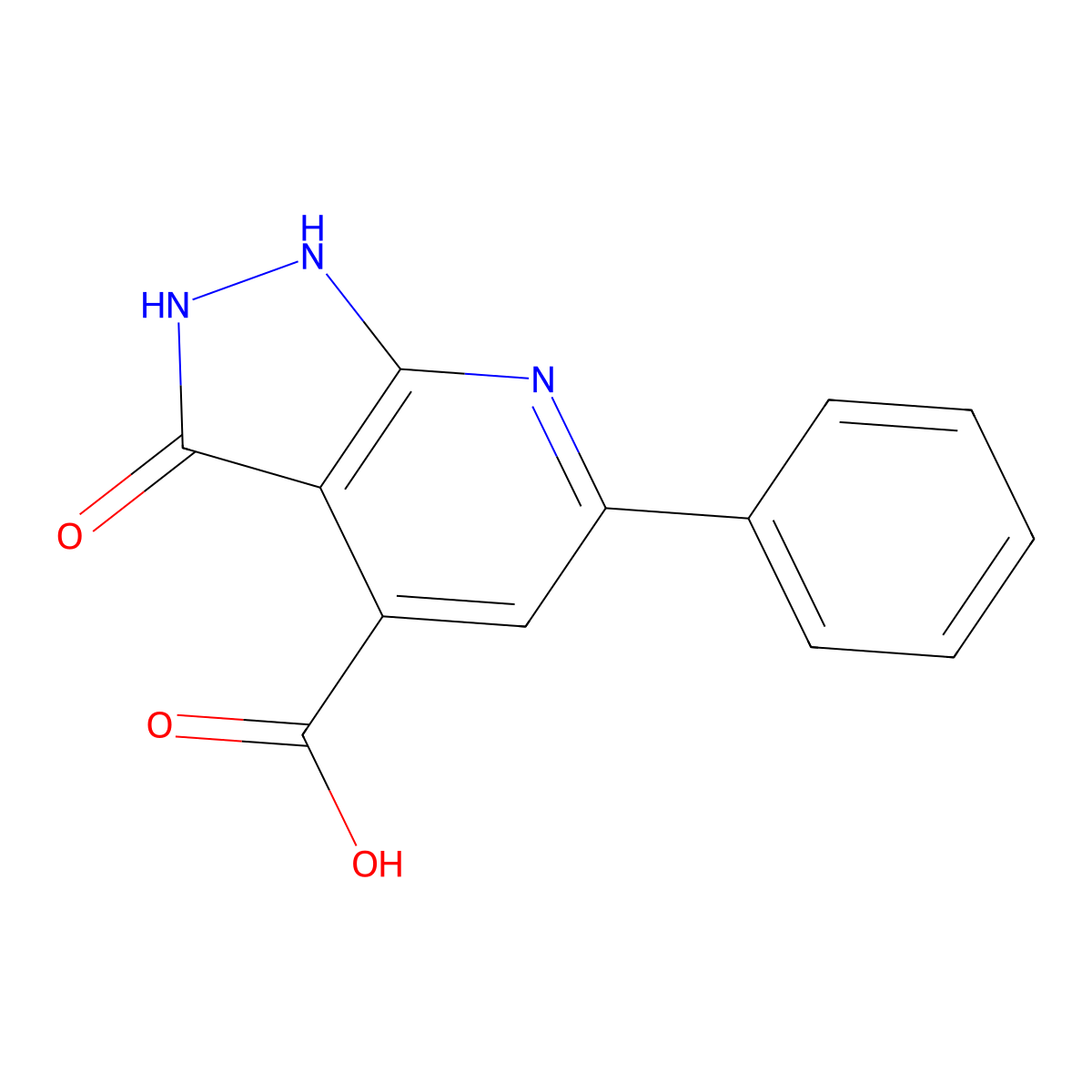 3-oxo-6-phenyl-1H,2H,3H-pyrazolo[3,4-b]pyridine-4-carboxylic acid molecular structure, CAS 1221724-64-6