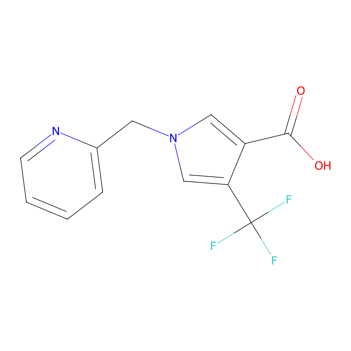 1-(pyridin-2-ylmethyl)-4-(trifluoromethyl)-1H-pyrrole-3-carboxylic acid molecular structure, CAS 1221724-75-9