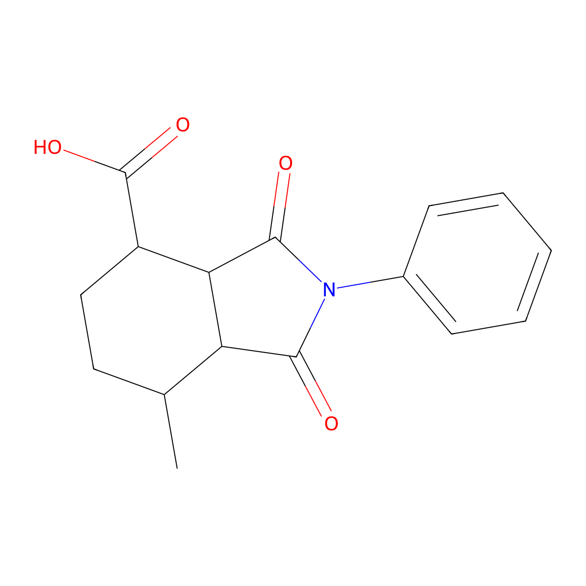 7-methyl-1,3-dioxo-2-phenyl-octahydro-1H-isoindole-4-carboxylic acid molecular structure, CAS 1221724-77-1