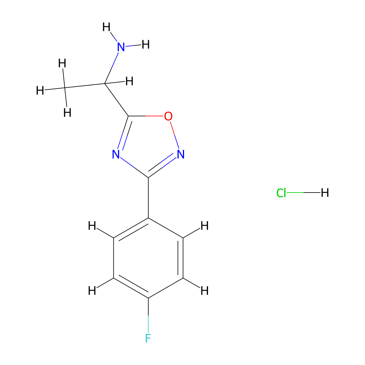 1-[3-(4-Fluorophenyl)-1,2,4-oxadiazol-5-yl]ethan-1-amine hydrochloride molecular structure, CAS 1221725-41-2