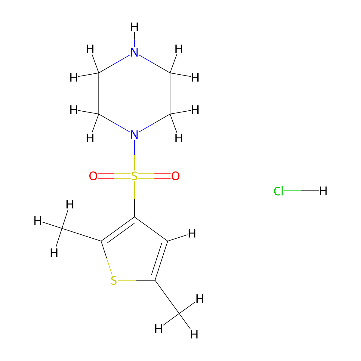 1-[(2,5-Dimethylthiophen-3-yl)sulfonyl]piperazine hydrochloride molecular structure, CAS 1221725-47-8