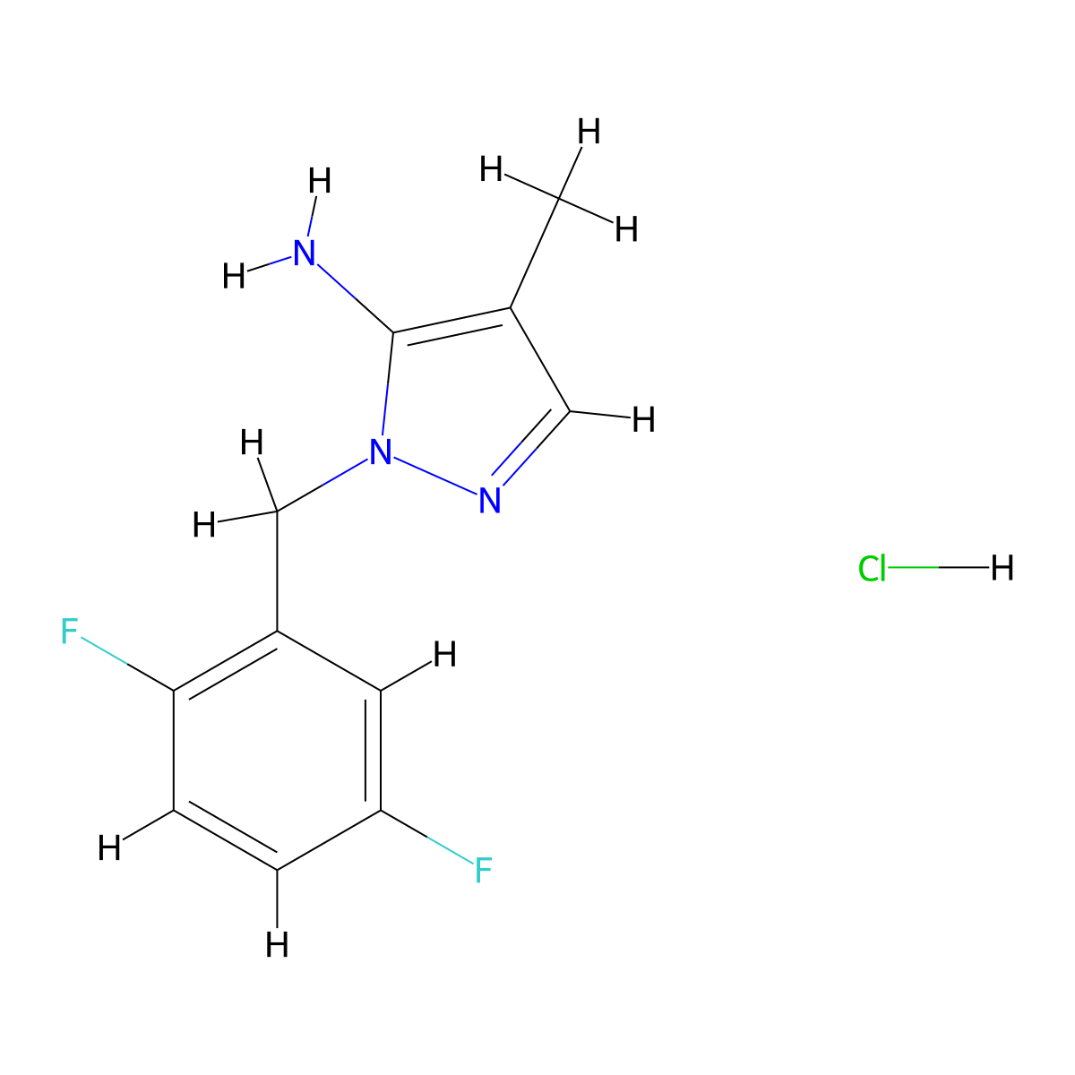 1-[(2,5-difluorophenyl)methyl]-4-methyl-1H-pyrazol-5-amine hydrochloride molecular structure, CAS 1221725-55-8