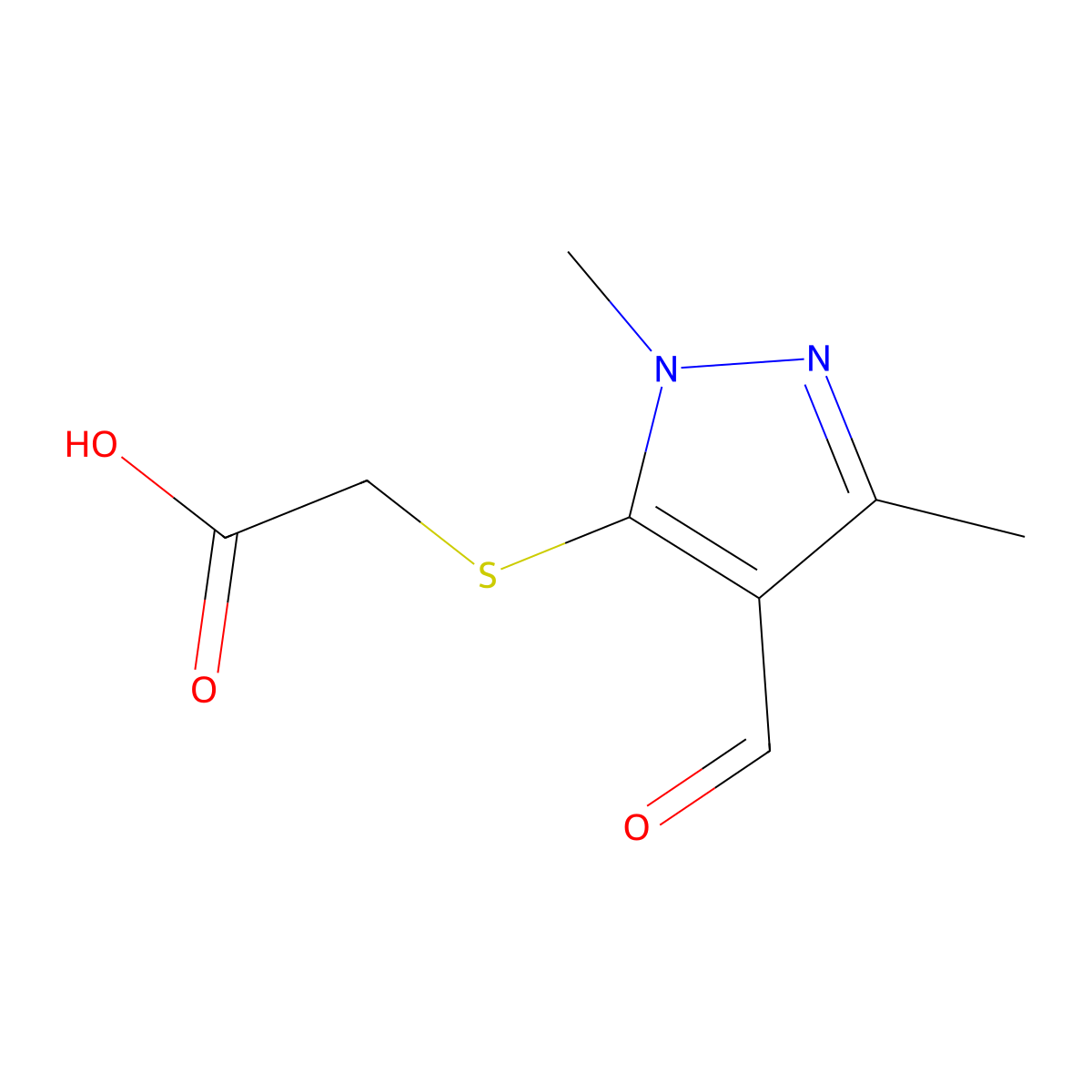 2-[(4-formyl-1,3-dimethyl-1H-pyrazol-5-yl)sulfanyl]acetic acid molecular structure, CAS 1221725-60-5