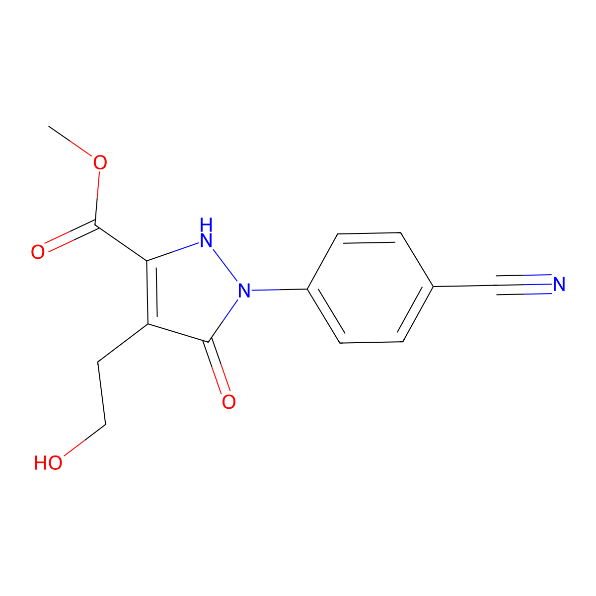 methyl 1-(4-cyanophenyl)-4-(2-hydroxyethyl)-5-oxo-2,5-dihydro-1H-pyrazole-3-carboxylate molecular structure, CAS 1221725-90-1