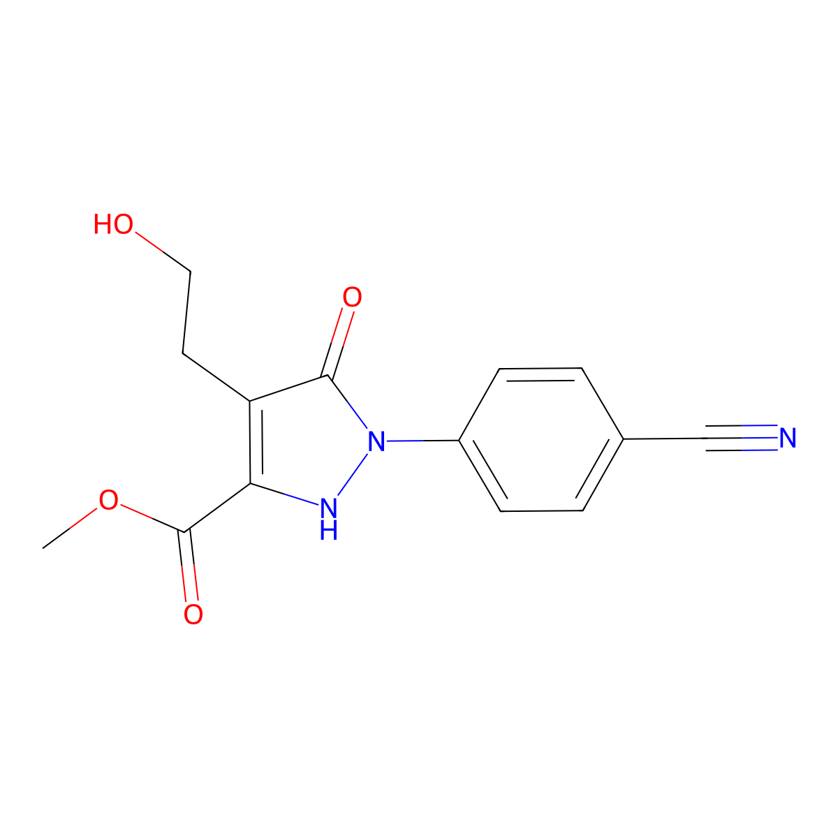 methyl 1-(4-cyanophenyl)-4-(2-hydroxyethyl)-5-oxo-2,5-dihydro-1H-pyrazole-3-carboxylate molecular structure, CAS 1221725-90-1
