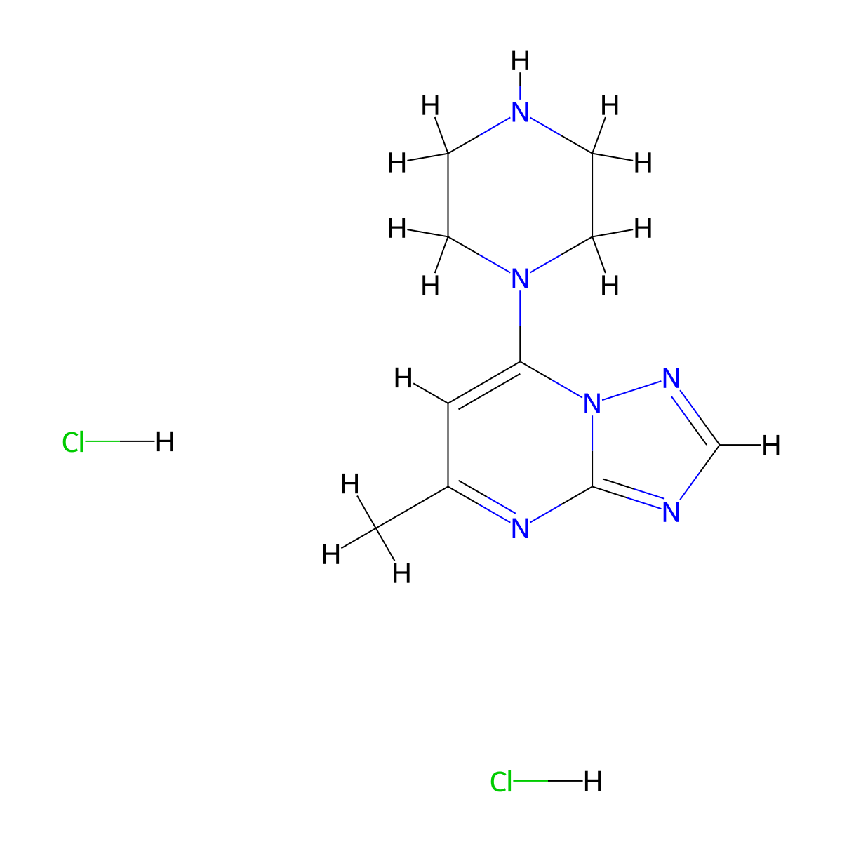 1-(5-Methyl-(1,2,4)triazolo(1,5-a)pyrimidin-7-yl)piperazine dihydrochloride molecular structure, CAS 1221726-01-7