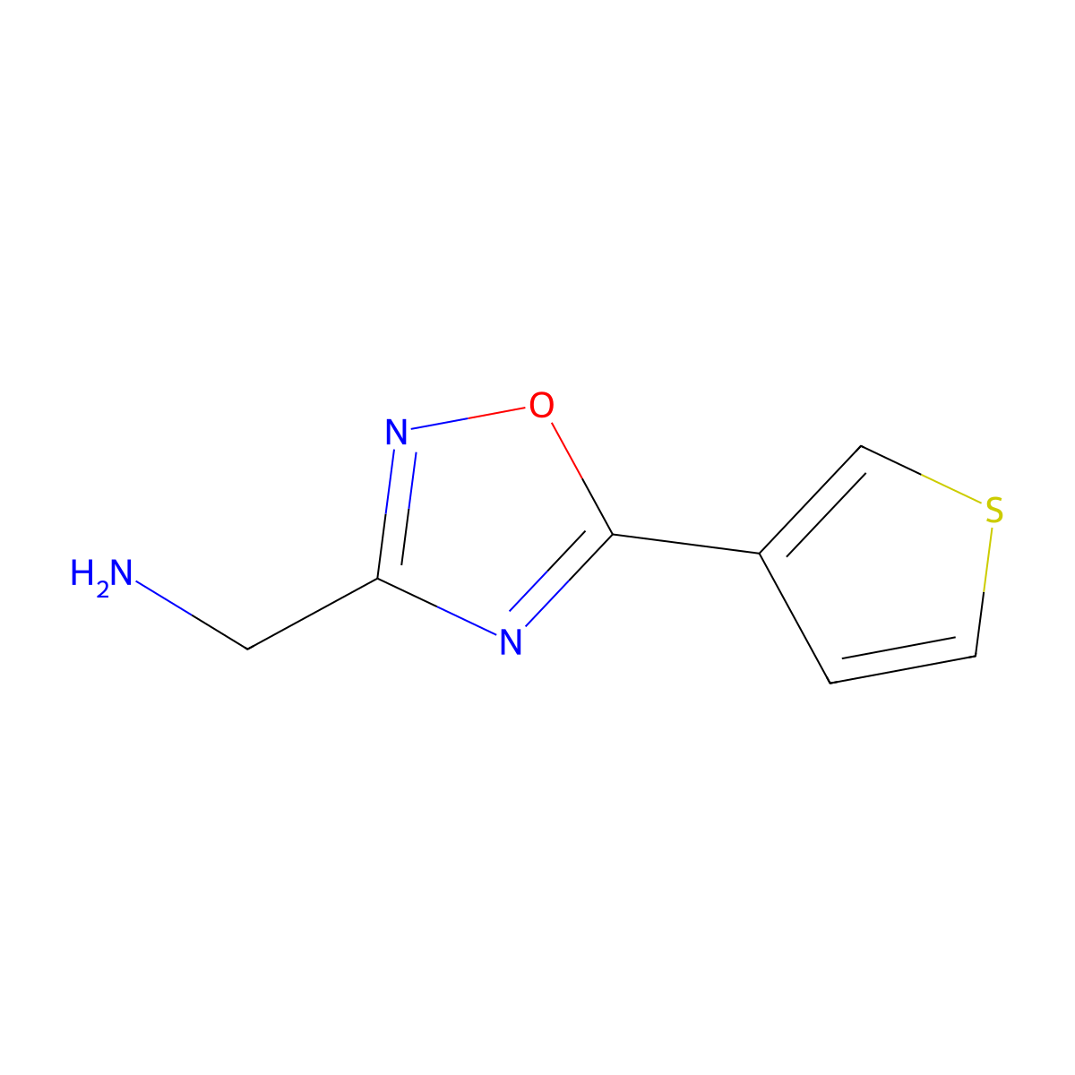 (5-(Thiophen-3-yl)-1,2,4-oxadiazol-3-yl)methanamine molecular structure, CAS 1221726-06-2