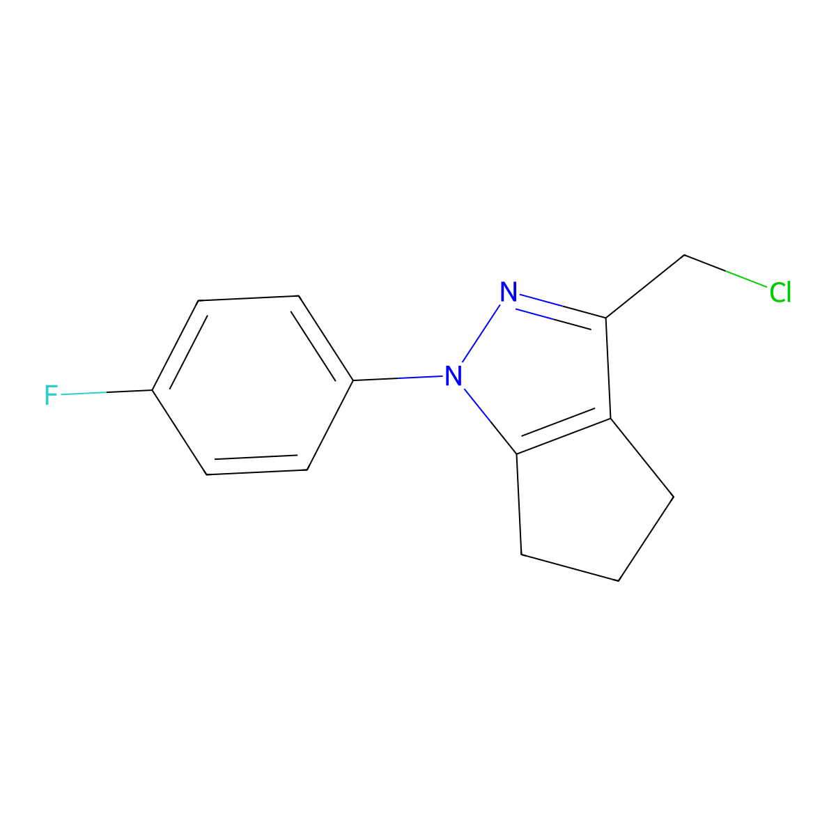 3-(chloromethyl)-1-(4-fluorophenyl)-1H,4H,5H,6H-cyclopenta[c]pyrazole molecular structure, CAS 1221726-10-8