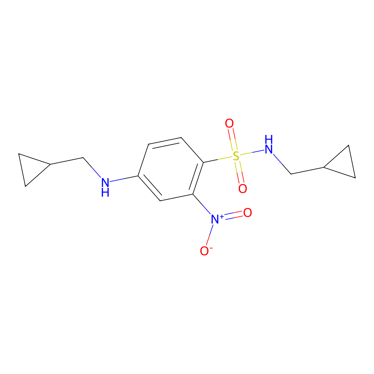 N-(cyclopropylmethyl)-4-[(cyclopropylmethyl)amino]-2-nitrobenzene-1-sulfonamide molecular structure, CAS 1221726-11-9