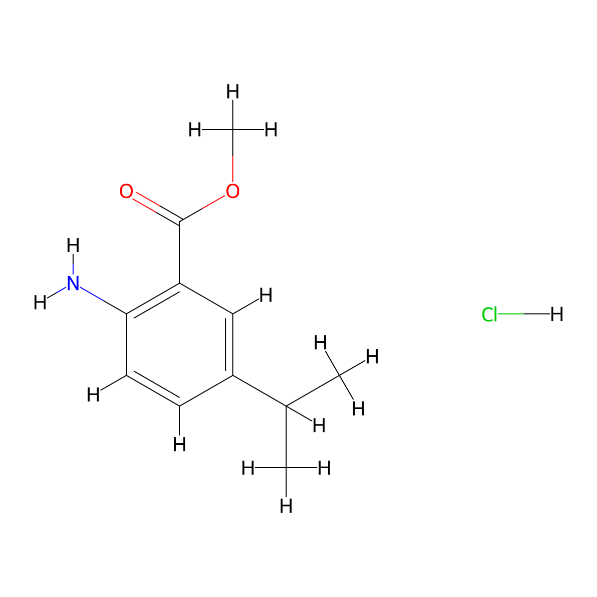 Methyl 2-amino-5-(propan-2-yl)benzoate hydrochloride molecular structure, CAS 1221726-14-2
