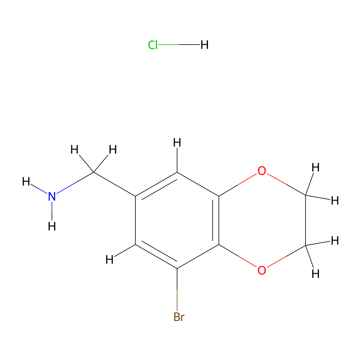 (8-Bromo-2,3-dihydro-1,4-benzodioxin-6-yl)methanamine hydrochloride molecular structure, CAS 1221726-30-2