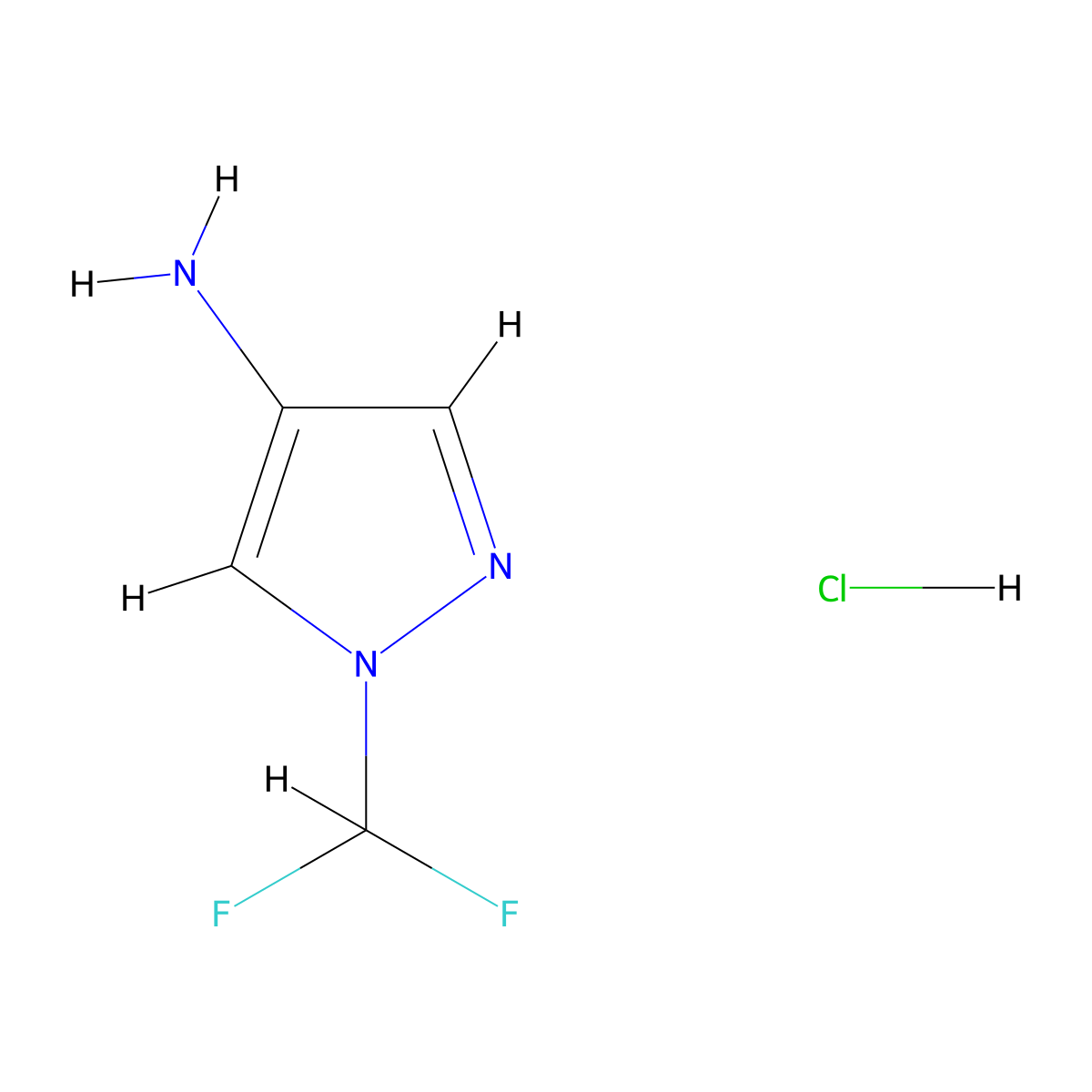 1-(difluoromethyl)-1H-pyrazol-4-amine hydrochloride molecular structure, CAS 1221726-31-3