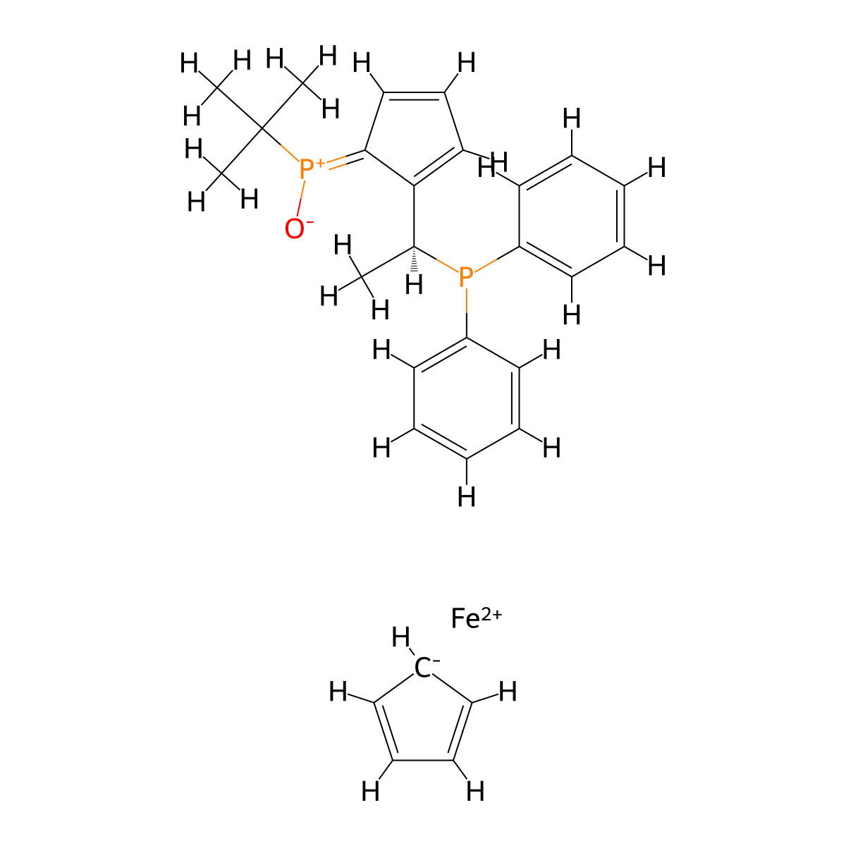 (Rp)-1-[(S)-tert-Butylphosphinoyl]-2-[(S)-1-(diphenylphosphino)ethyl]ferrocene molecular structure, CAS 1221746-31-1