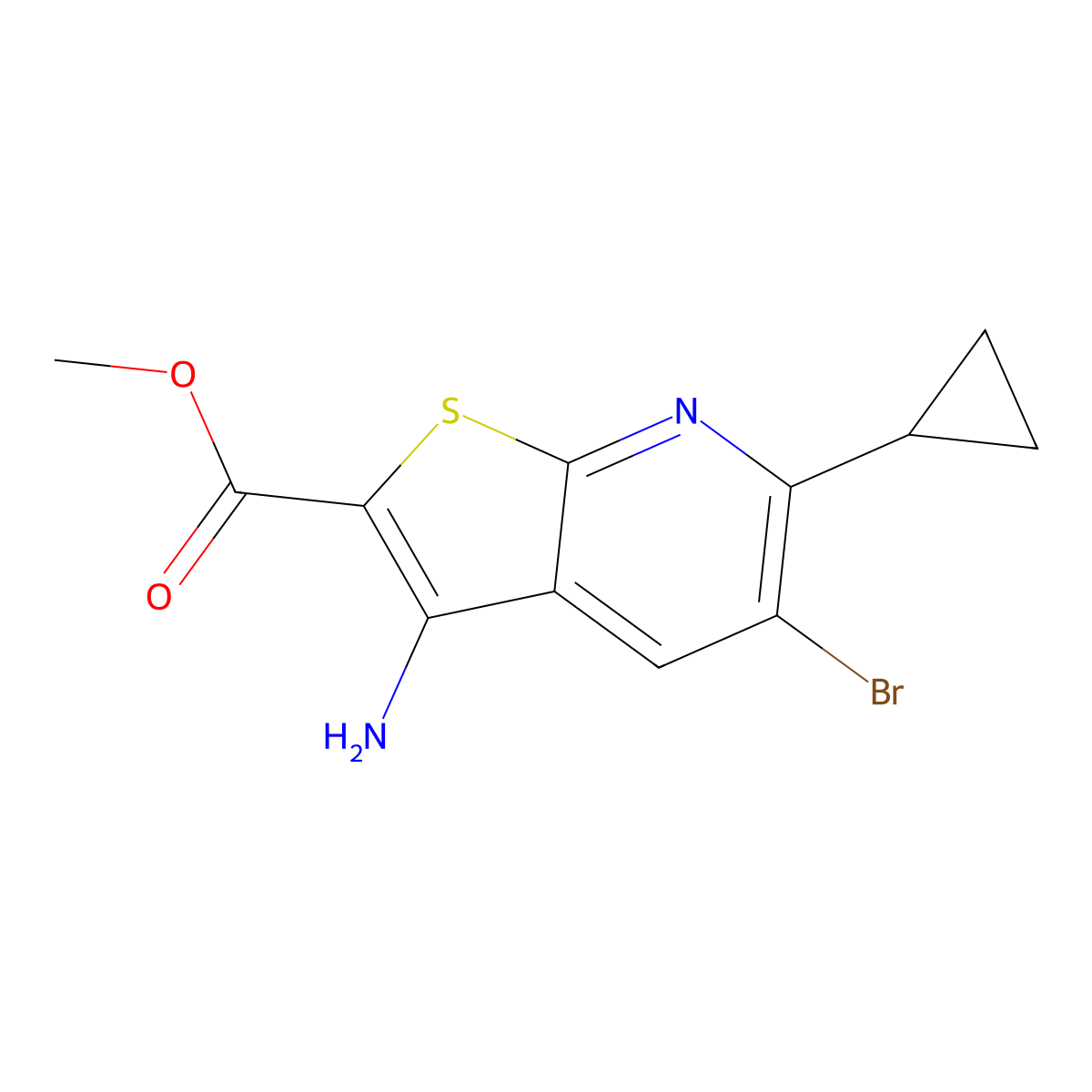 Methyl 3-amino-5-bromo-6-cyclopropylthieno[2,3-b]pyridine-2-carboxylate molecular structure, CAS 1221791-57-6