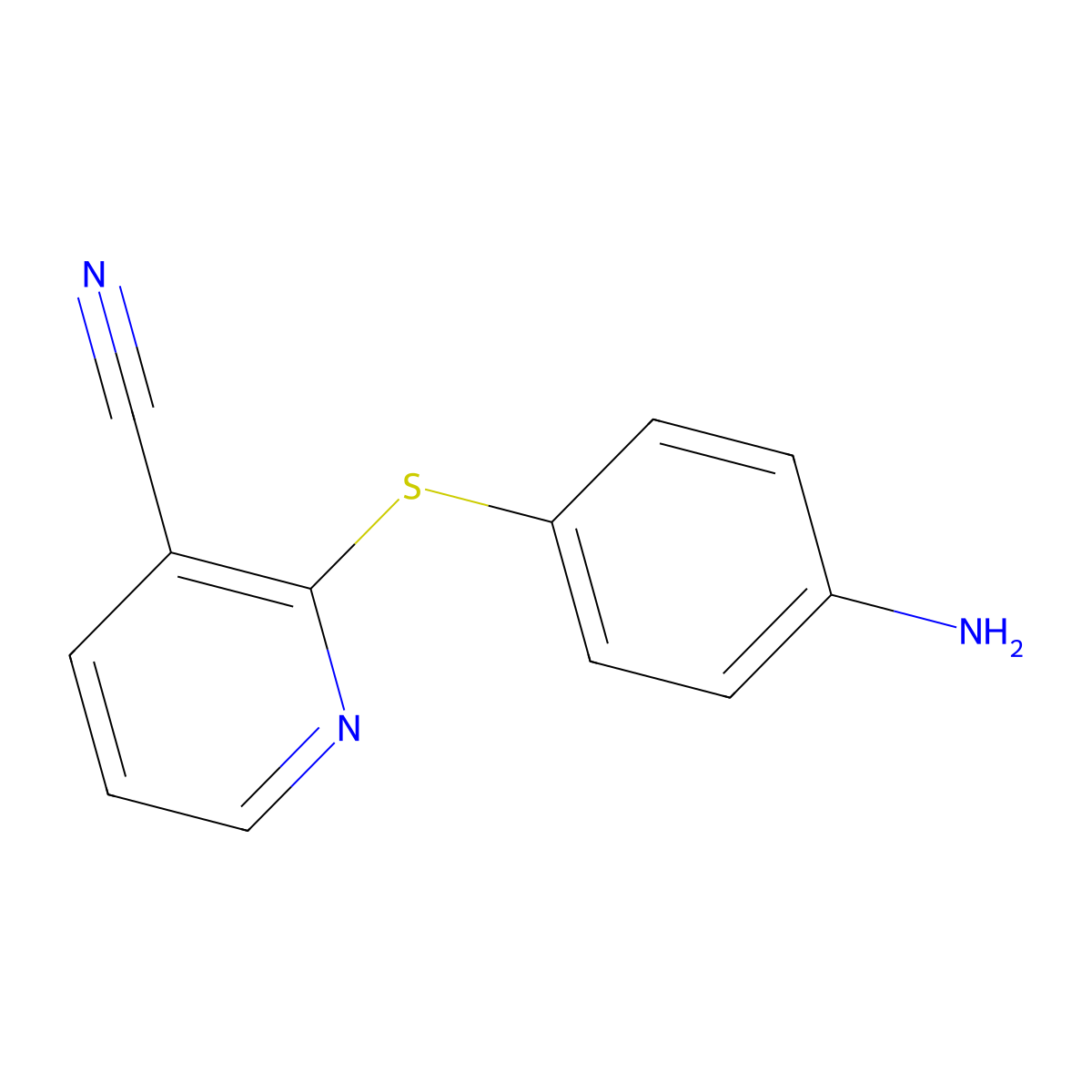 2-[(4-Aminophenyl)sulfanyl]nicotinonitrile molecular structure, CAS 1221791-63-4