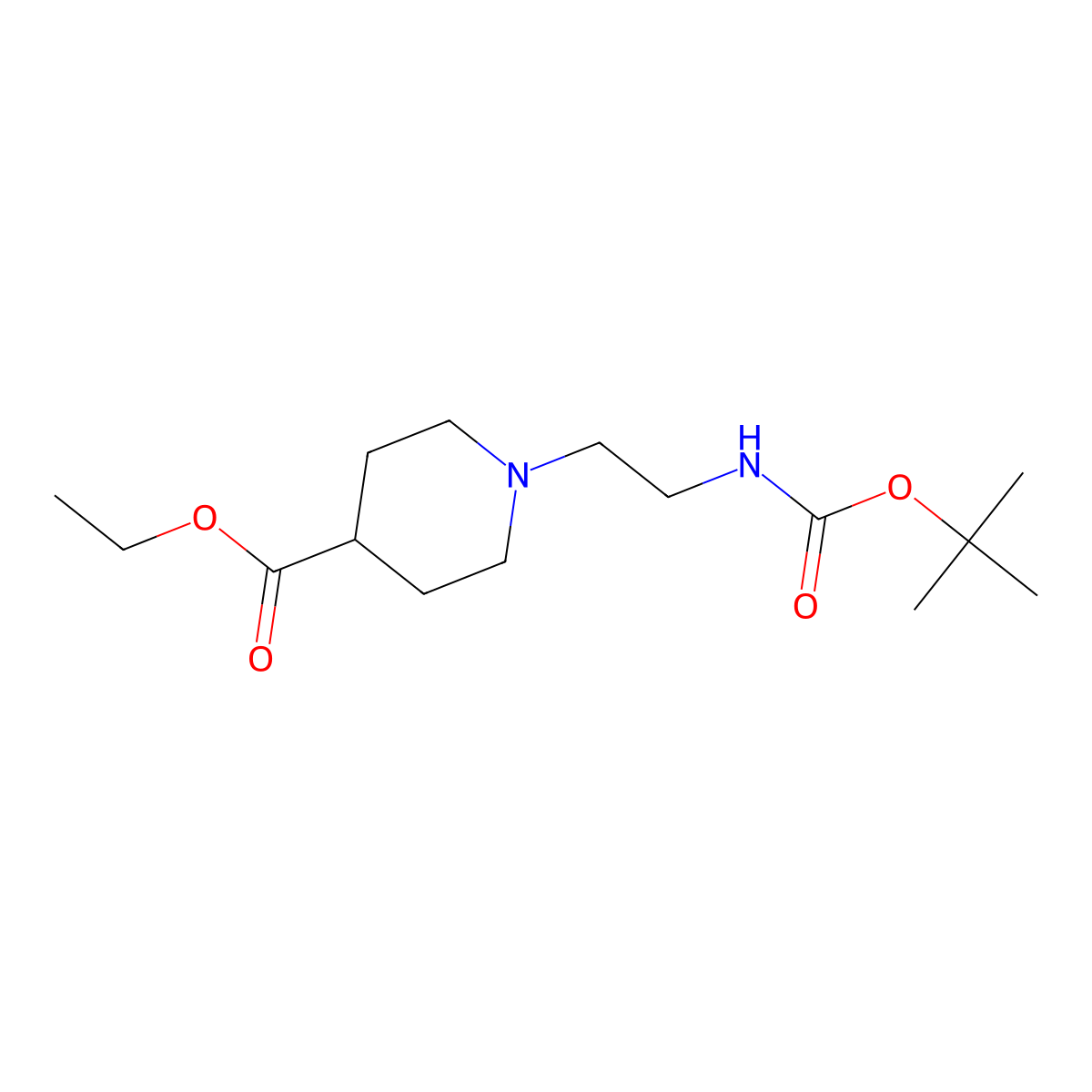 Ethyl 1-{2-[(tert-butoxycarbonyl)amino]ethyl}-4-piperidinecarboxylate molecular structure, CAS 1221791-66-7