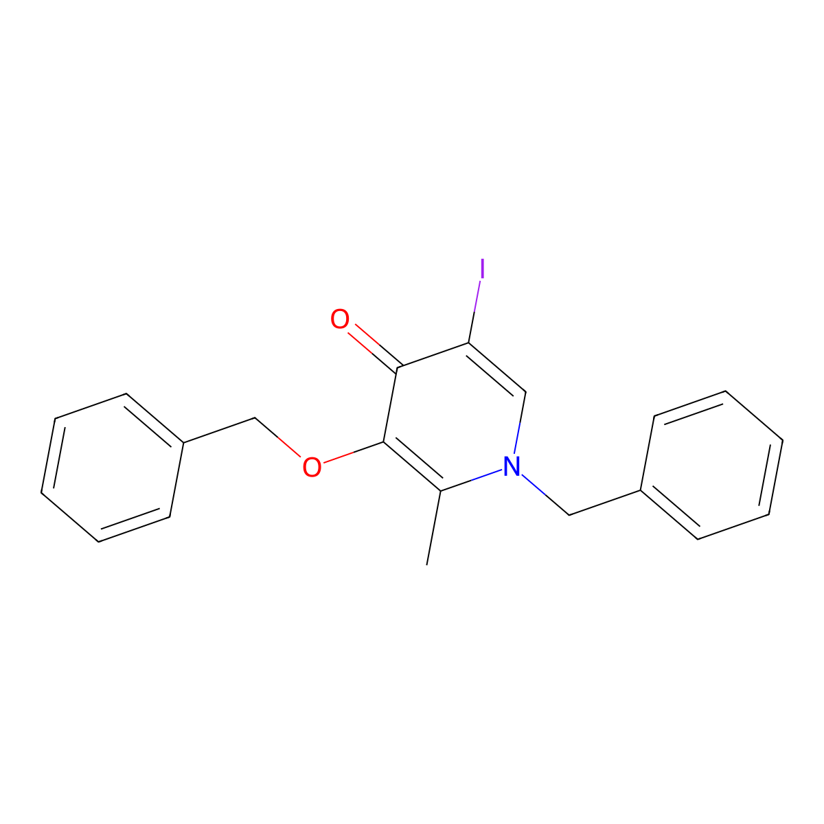 1-Benzyl-3-(benzyloxy)-5-iodo-2-methyl-4(1H)-pyridinone molecular structure, CAS 1221792-03-5