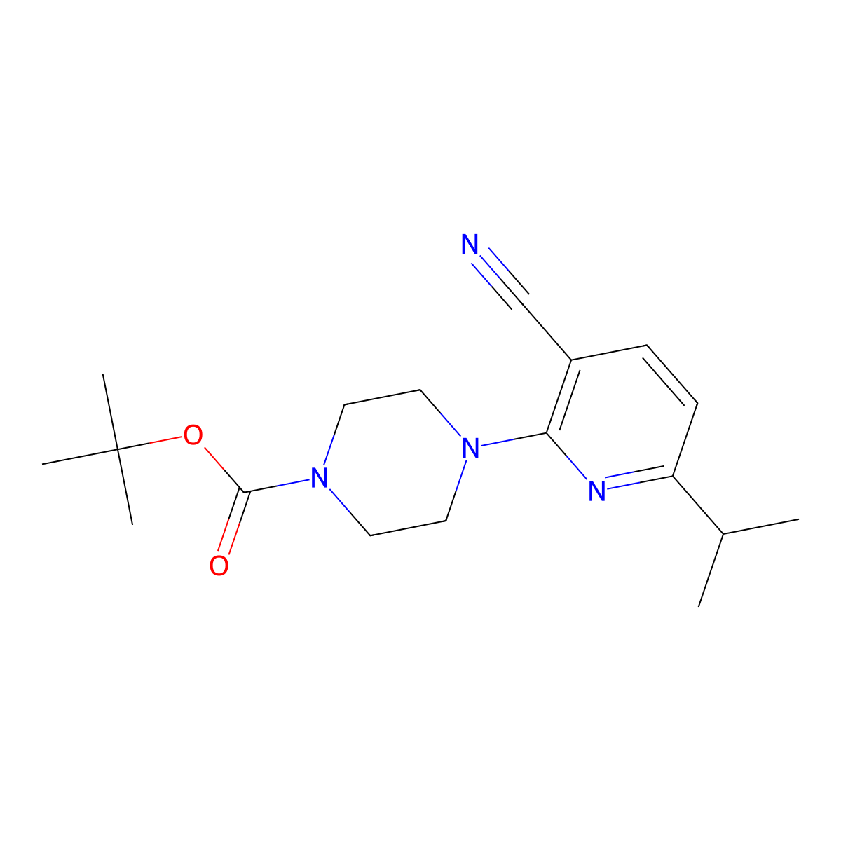 tert-butyl 4-(3-cyano-6-isopropyl-2-pyridinyl)tetrahydro-1(2H)-pyrazinecarboxylate molecular structure, CAS 1221792-09-1
