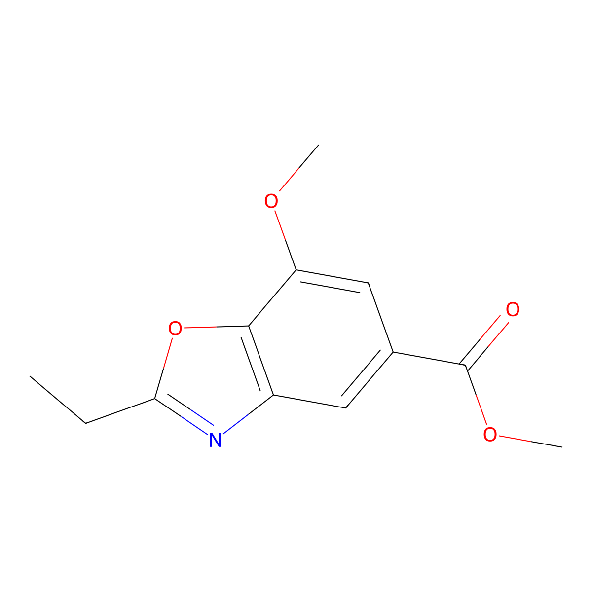 Methyl 2-ethyl-7-methoxy-1,3-benzoxazole-5-carboxylate molecular structure, CAS 1221792-17-1
