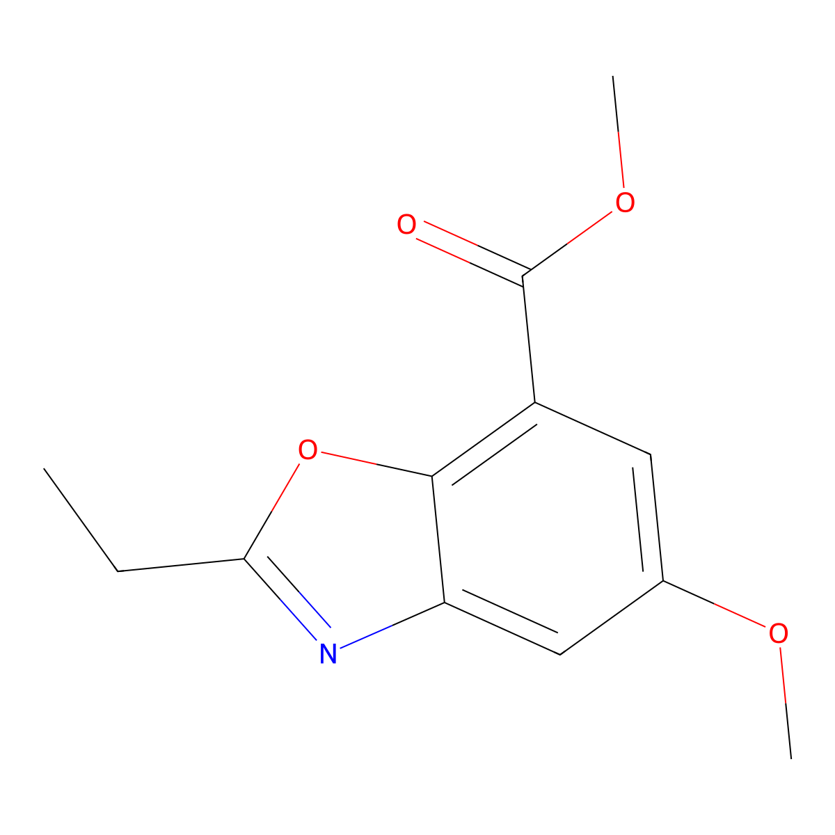 Methyl 2-ethyl-5-methoxy-1,3-benzoxazole-7-carboxylate molecular structure, CAS 1221792-19-3