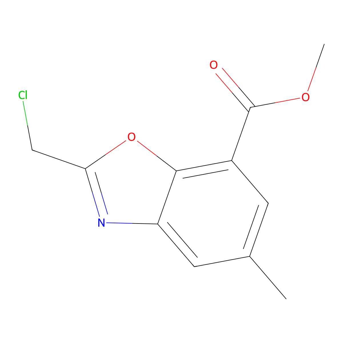 Methyl 2-(chloromethyl)-5-methyl-1,3-benzoxazole-7-carboxylate molecular structure, CAS 1221792-26-2