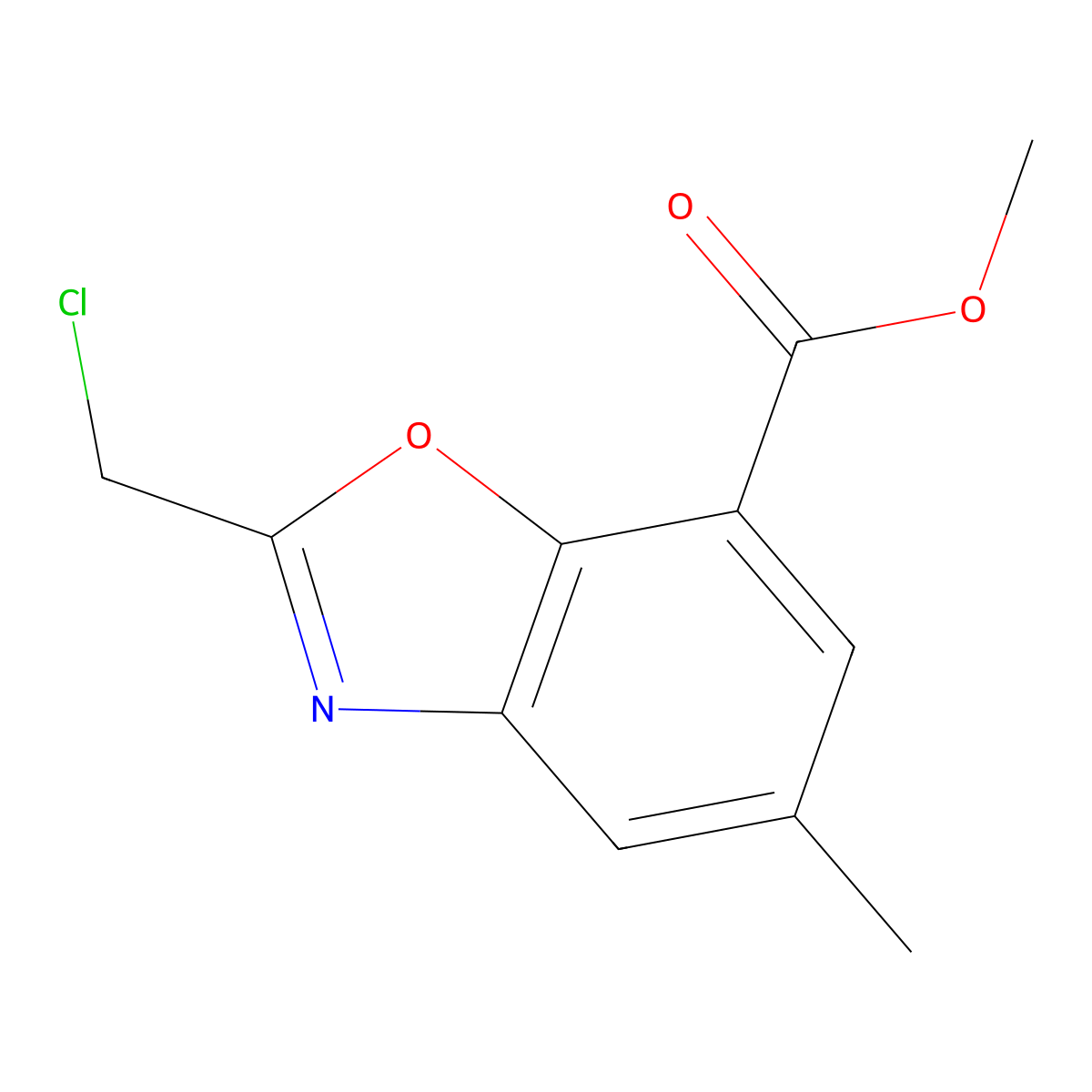 Methyl 2-(chloromethyl)-5-methyl-1,3-benzoxazole-7-carboxylate molecular structure, CAS 1221792-26-2