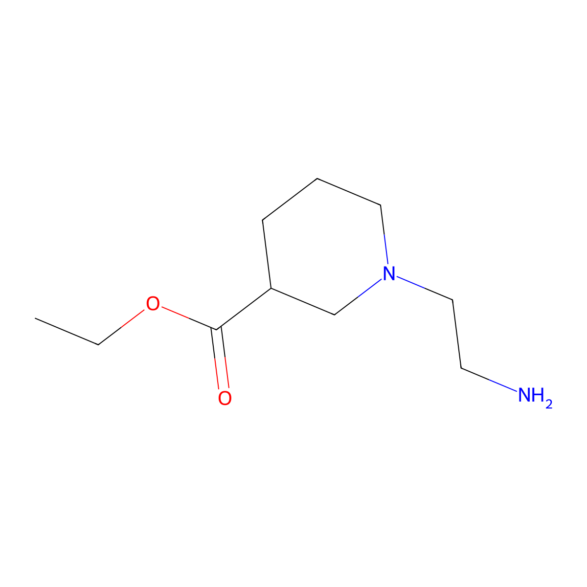 Ethyl 1-(2-aminoethyl)-3-piperidinecarboxylate molecular structure, CAS 1221792-32-0