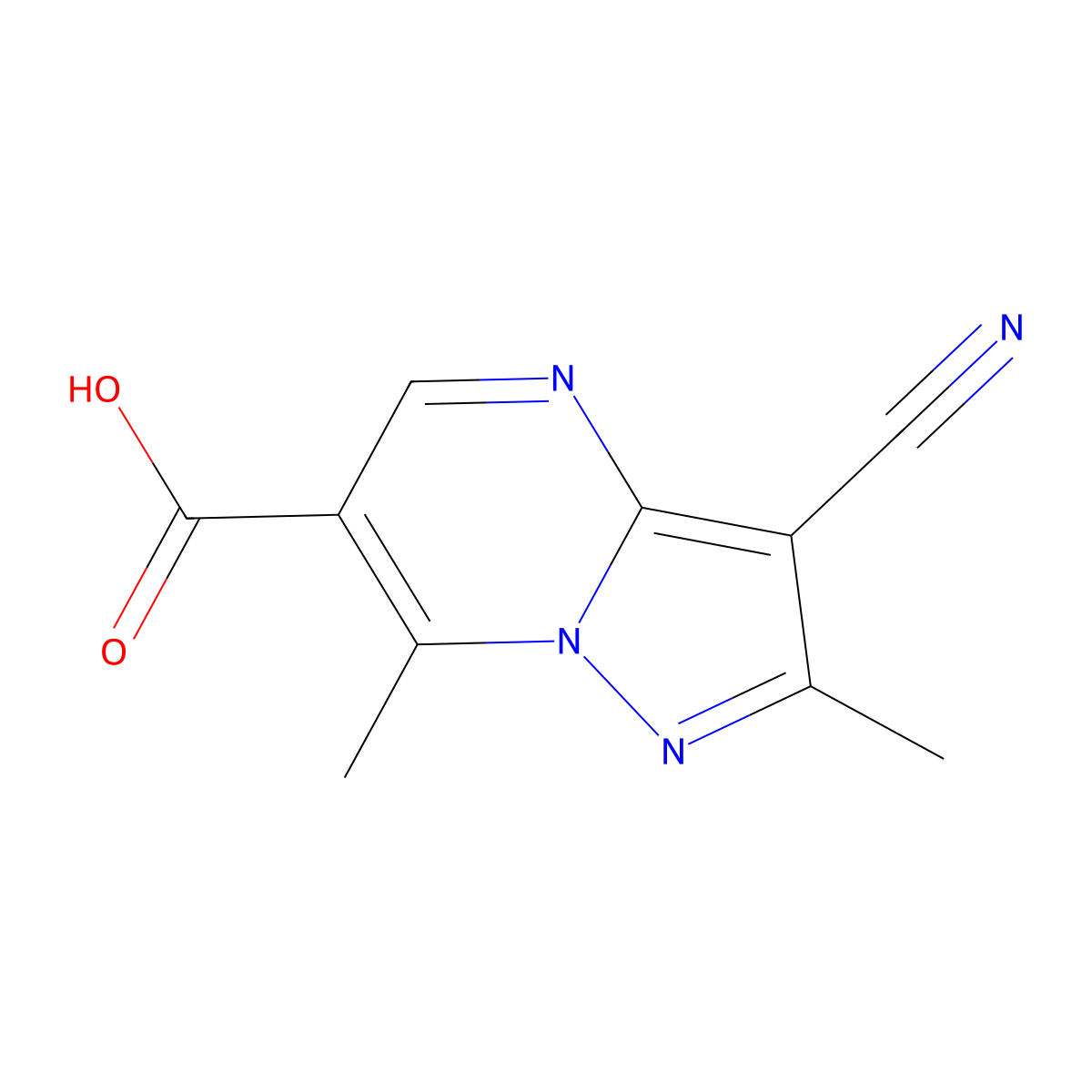 3-Cyano-2,7-dimethylpyrazolo[1,5-a]pyrimidine-6-carboxylic acid molecular structure, CAS 1221792-41-1
