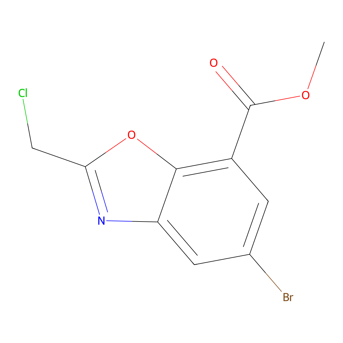 Methyl 5-bromo-2-(chloromethyl)-1,3-benzoxazole-7-carboxylate molecular structure, CAS 1221792-54-6