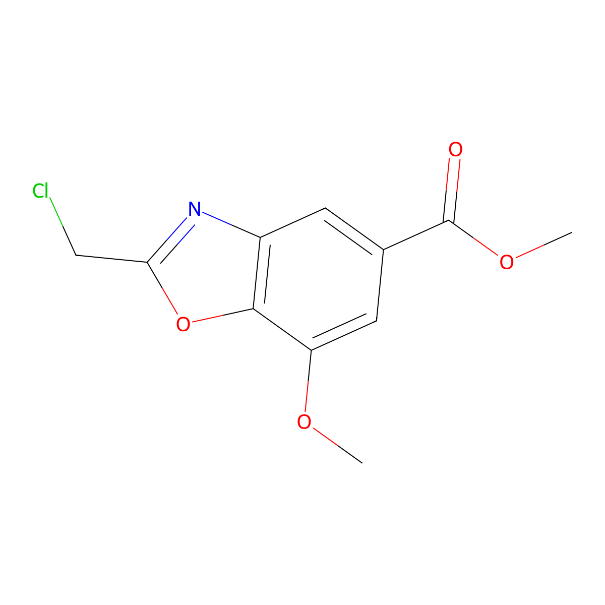Methyl 2-(chloromethyl)-7-methoxy-1,3-benzoxazole-5-carboxylate molecular structure, CAS 1221792-62-6