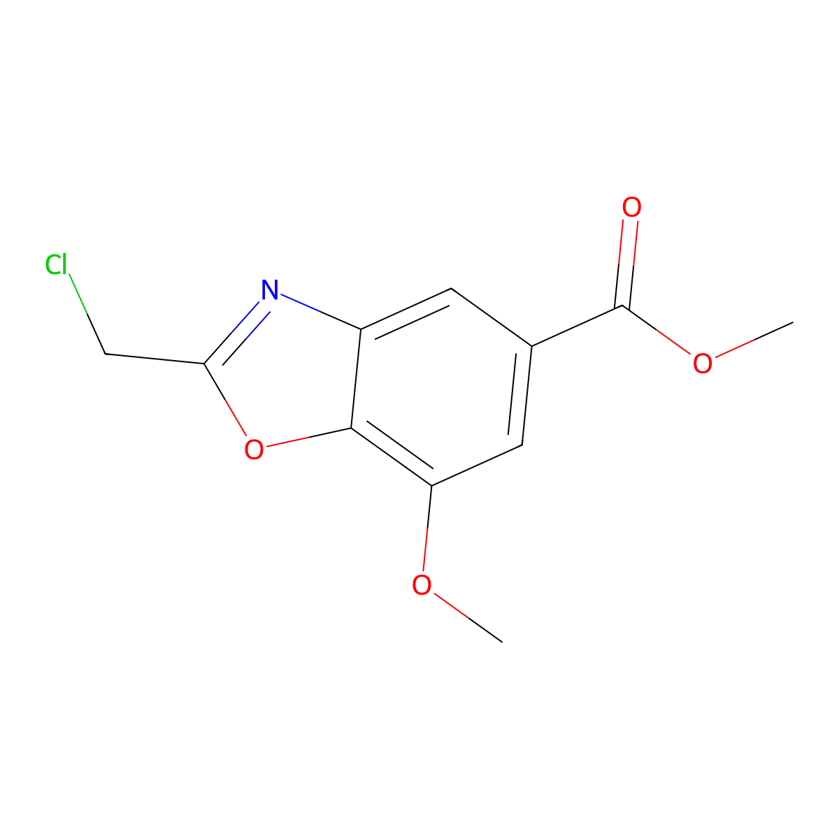 Methyl 2-(chloromethyl)-7-methoxy-1,3-benzoxazole-5-carboxylate molecular structure, CAS 1221792-62-6