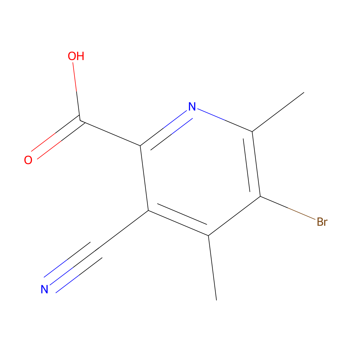 5-Bromo-3-cyano-4,6-dimethyl-2-pyridinecarboxylic acid molecular structure, CAS 1221792-64-8