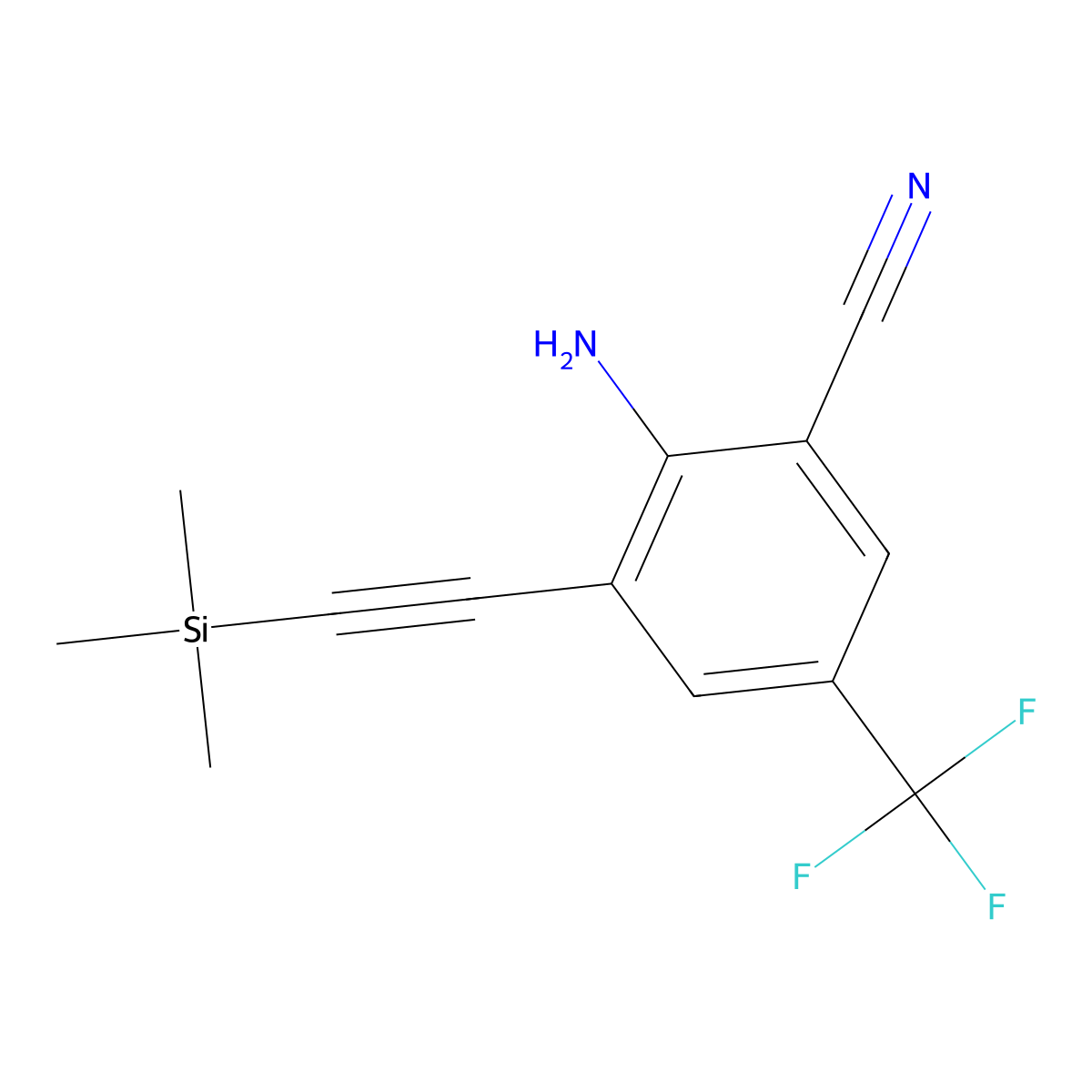 2-Amino-5-(trifluoromethyl)-3-[2-(trimethylsilyl)-ethynyl]benzenecarbonitrile molecular structure, CAS 1221792-67-1