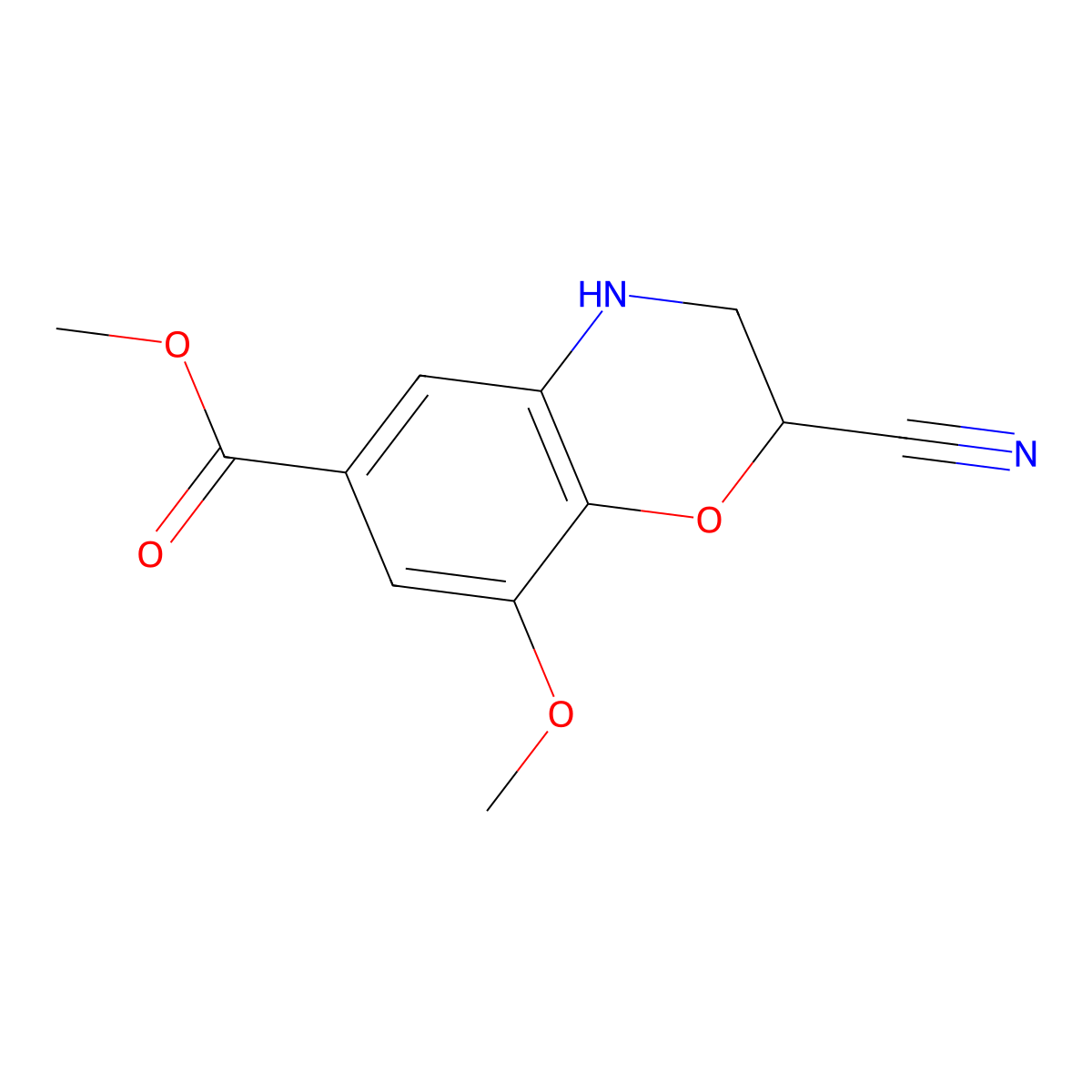 Methyl 2-cyano-8-methoxy-3,4-dihydro-2H-1,4-benzoxazine-6-carboxylate molecular structure, CAS 1221792-69-3