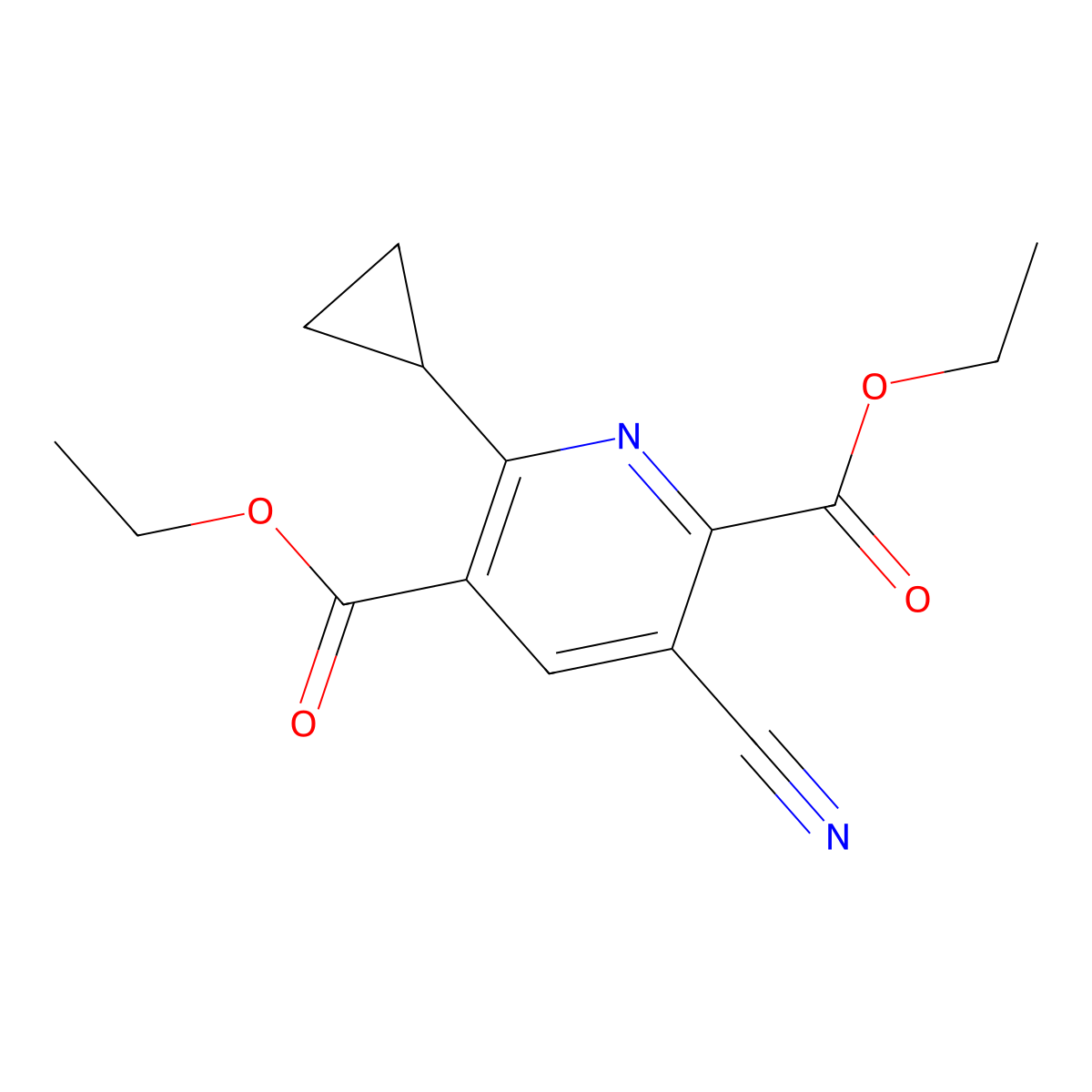 Diethyl 3-cyano-6-cyclopropylpyridine-2,5-dicarboxylate molecular structure, CAS 1221792-74-0