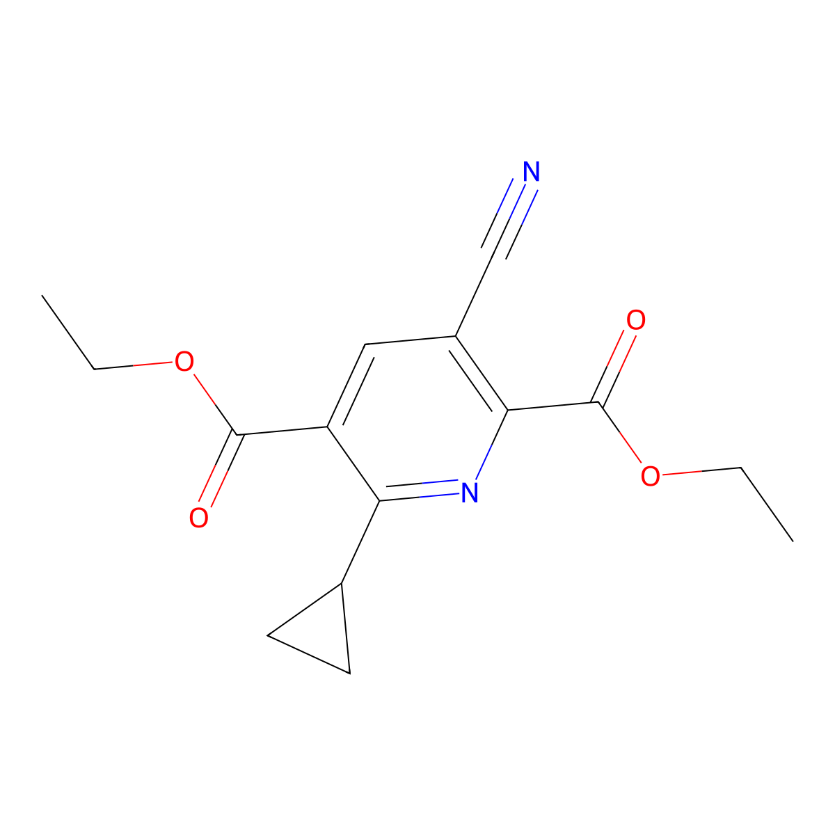Diethyl 3-cyano-6-cyclopropylpyridine-2,5-dicarboxylate molecular structure, CAS 1221792-74-0