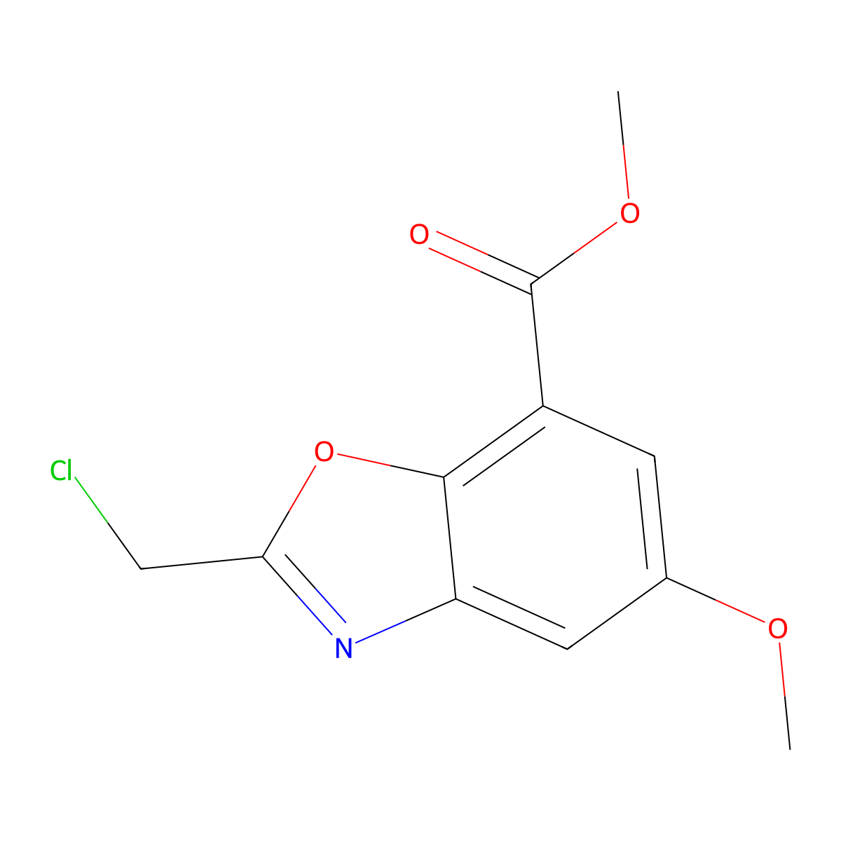 Methyl 2-(chloromethyl)-5-methoxy-1,3-benzoxazole-7-carboxylate molecular structure, CAS 1221792-89-7